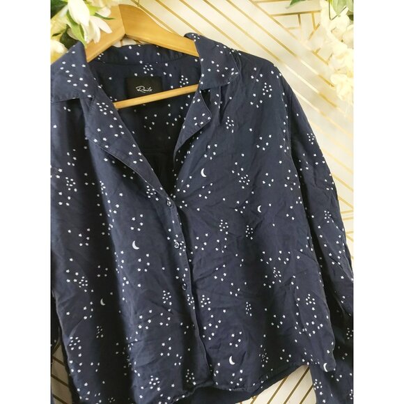 Rails Navy Galaxy Star Print Button Front Cropped Boxy Top Blouse Womens Size M - Picture 4 of 8
